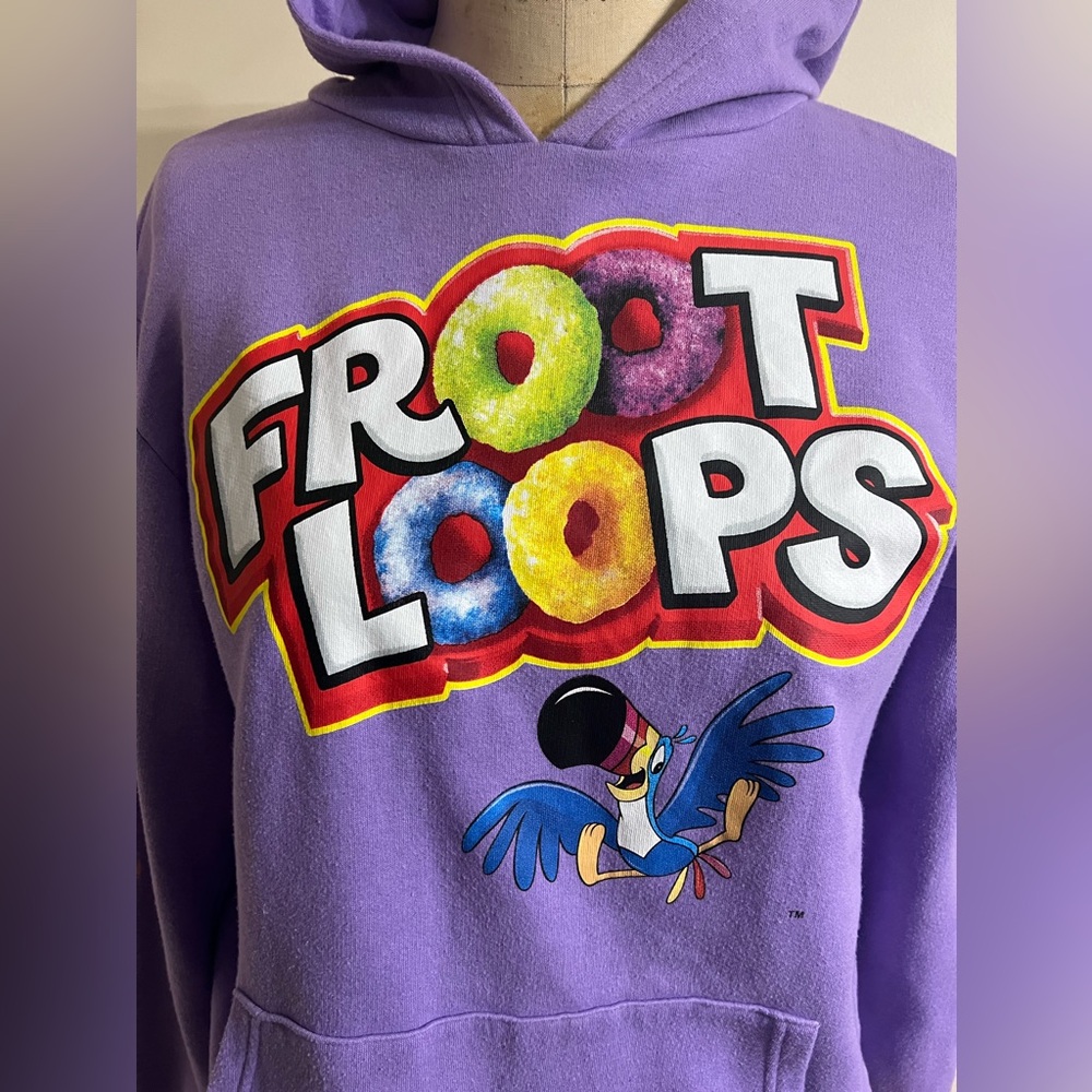 Kellogg's Sweatshirt Purple Fruit Loops Long Sleeve Hoodie Size Medium - Picture 2 of 9